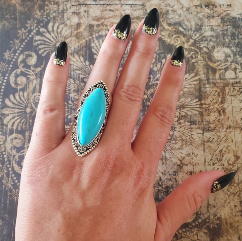 2/$20 🌼Turquoise Boho Gypsy Silvertone Ring NWOT - Picture 4 of 6